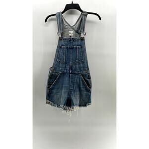 TAYLOR HILL BY JOE'S Women's Blue Denim Frayed Cuffed Hem Short Overall SZ XS